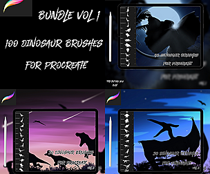 100 Dinosaur Brushes for Procreate Bundle Vol 1-3