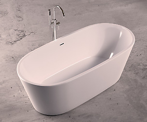 Freestanding oval bathtub with floor-mounted tap 2