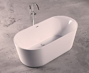 Freestanding oval bathtub with floor-mounted tap 3