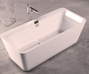 Freestanding  square bathtub + floor-mounted tap 6