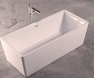Freestanding  square bathtub + floor-mounted tap 7