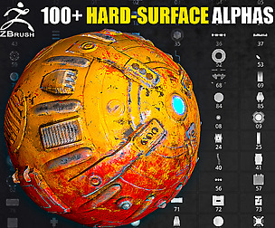 100+ Hard-Surface Alphas (ZBrush, Substance)