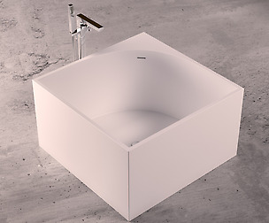 Freestanding square bathtub + floor-mounted tap 10