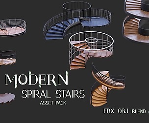 Modern Spiral Stairs 3D Asset Pack