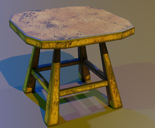A wooden chair with scuffs and abrasions