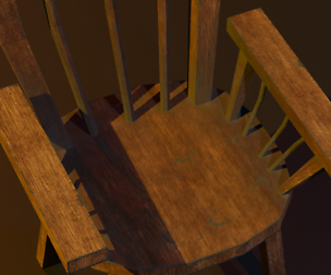 A wooden chair with scuffs and abrasions