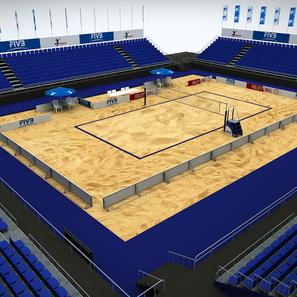Volleyball beach court stadium high detail