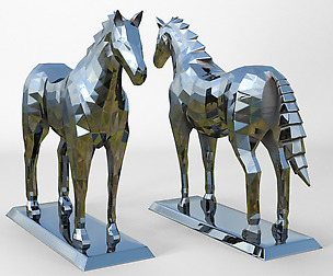 low poly Sculpture set 02-horse