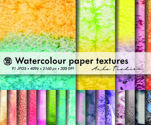 Mixed Watercolour Paper Set Textured Sheets 300 DPI Printable Craft Paper Instant Download