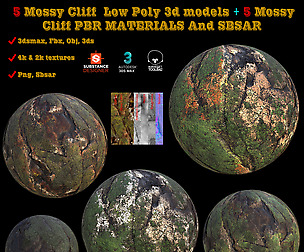 LOW POLY MOSSY CLIFF + MOSSY CLIFF PBR MATERIALS