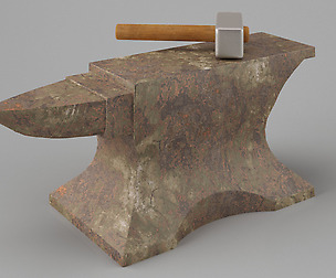 Rusty old anvil with hammer Low-poly