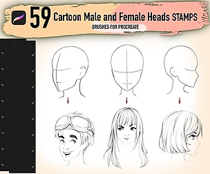 Cartoon Male and Female  Heads Procreate Brushes