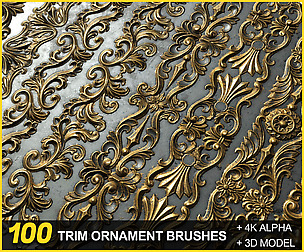 100 Trim Ornament Brushes +4K Alpha + 3DModels