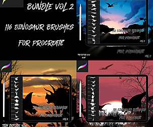 116 Dinosaur Brushes for Procreate Bundle Vol 4-6