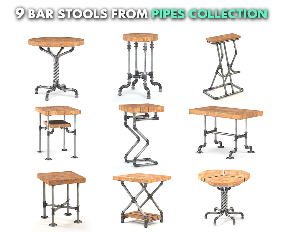 9 Bar stools from pipes collection