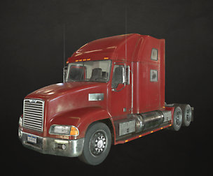 Semi Truck Tractor - Red - Low Poly