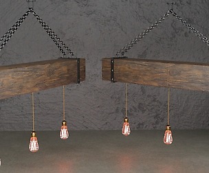 Wooden chandelier with forging elements