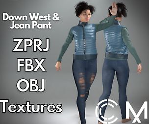 Down vest & jeans (Marvelous Designer + Clo3d)