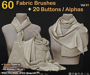 60 Fabric Brushes+20 Buttons / Alphas    Vol 01