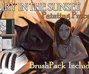 Digital Painterly Style with a Fairy in the sunset