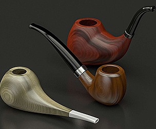 3 wooden smoking pipes