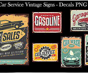 Set Of Car Service Vintage Signs