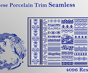 42 Chinese Porcelain - Indigo Trim - Seamless