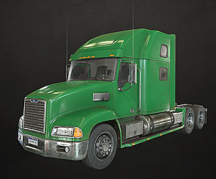Semi Truck Tractor - Green - Low Poly