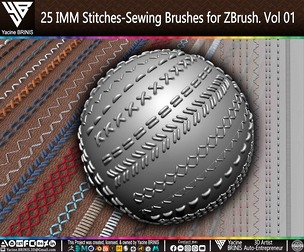 25 IMM Stitches-Sewing Brushes for ZBrush Volume 01