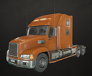 Semi Truck Tractor - Orange - Low Poly