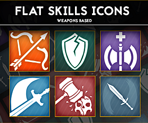 70 Flat Skills Icons - Weapons Based