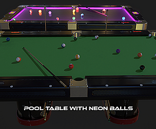 Pool Table with Neon Balls - PBR - Low Poly