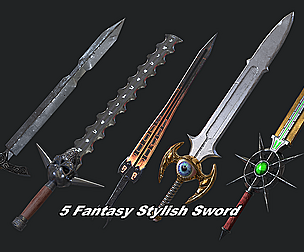 5 Fantasy Sword - PBR- Low Poly