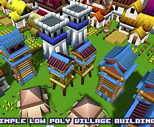 simple low poly village buildings