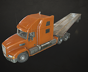 Semi Truck Flatbed Trailer - Low Poly