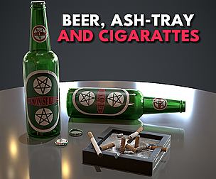 Beer, Cigarattes and Ashtray - Game Ready - PBR