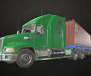 Semi Truck Container Trailer - Low Poly