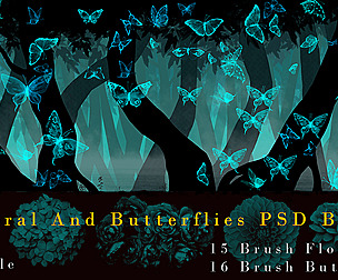 Floral And Butterflies PSD Brush