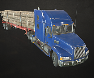 Semi Truck Log Trailer - Low Poly