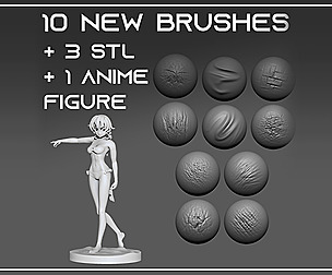 10 New Sculpted Brushes  + 3STL + 1 Anime Figure