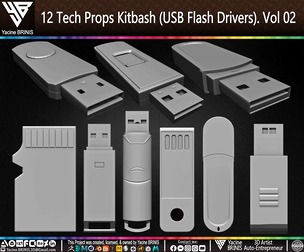 12 Tech Props Kitbash (USB Flash Drivers) Volume 02