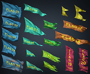 20 Fully Loop Animated Flags Mid-poly 3D model
