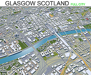Glasgow City Scotland 3D Model 80km