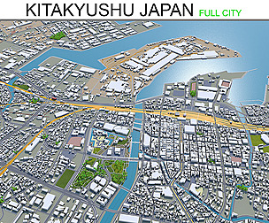 Kitakyushu City Japan 3D Model 50km