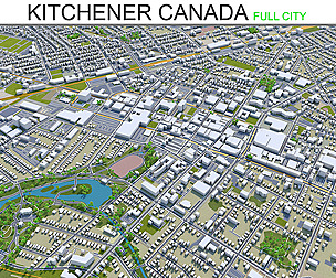Kitchener City Canada 3D Model 40 km