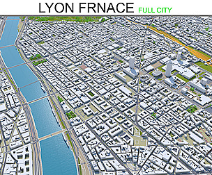 Lyon City 3D Model 60km