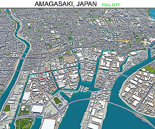 Amagasaki city Japan 3d model 20km