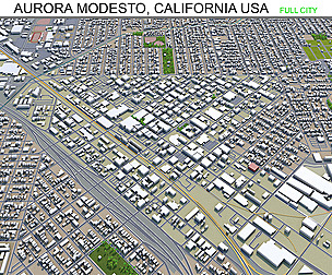 Aurora Modesto city California USA 3d model 20km