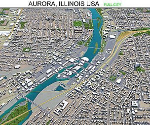 Aurora city Illinois USA 3d model 40km