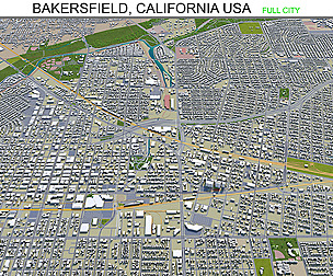 Bakersfield city California USA 3d model 40km